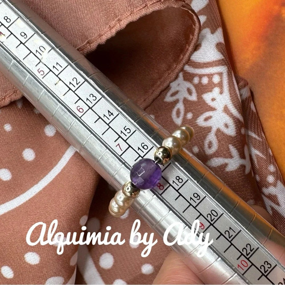 pearls beaded handmade ring dainty band/bohemian/lolita amethyst - Picture 3 of 6